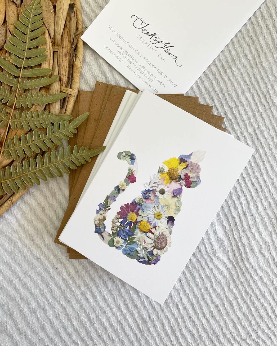 Cat Pressed Flower, Note Card Set