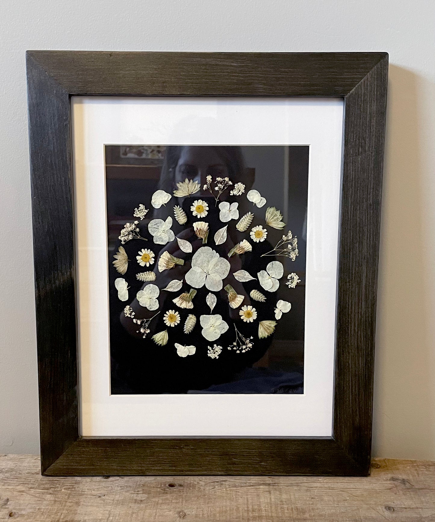 8x10" White Snowflake Mandala - Original Artwork Framed