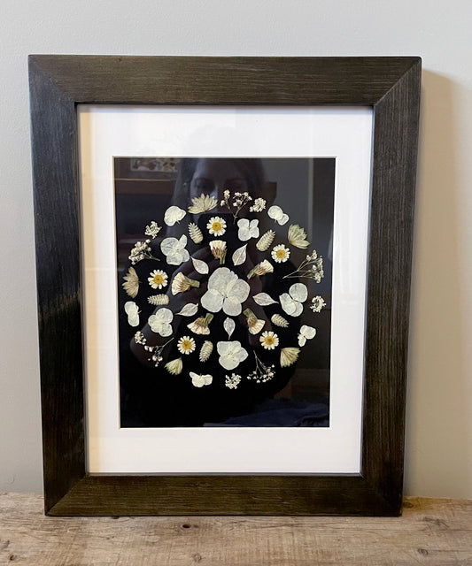 8x10" White Snowflake Mandala - Original Artwork Framed