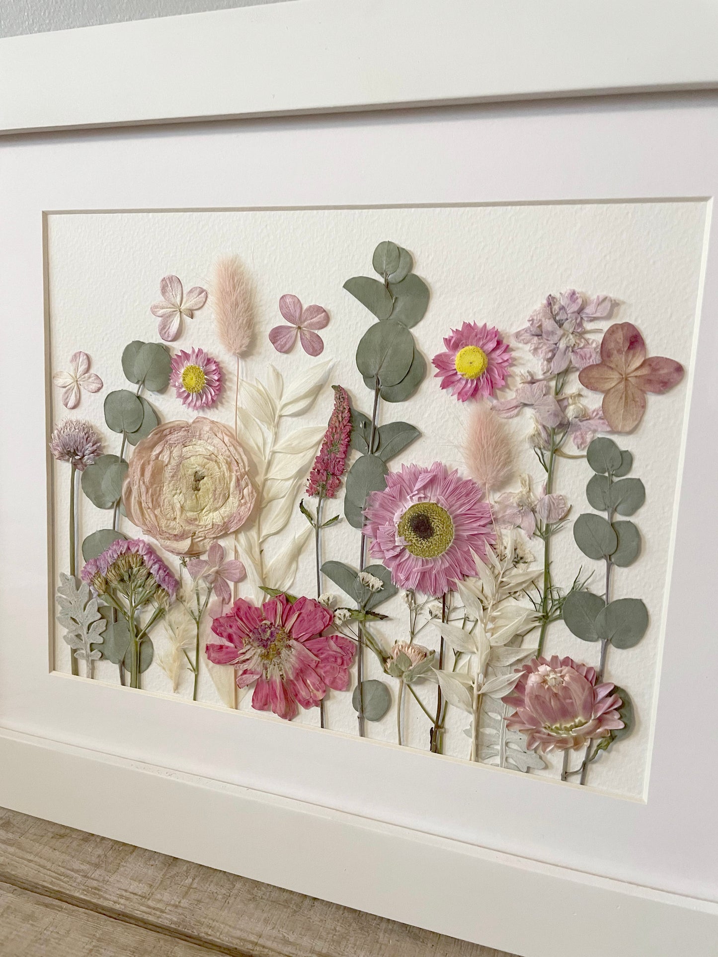 Pink Pressed Flower Garden - 8x10"