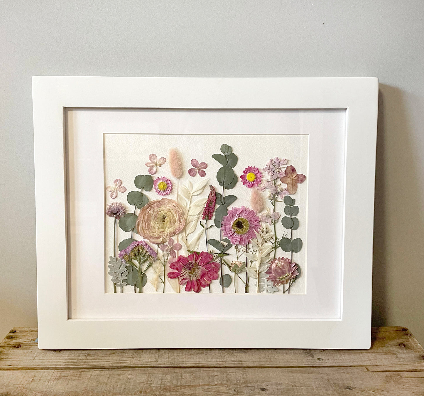 Pink Pressed Flower Garden - 8x10"