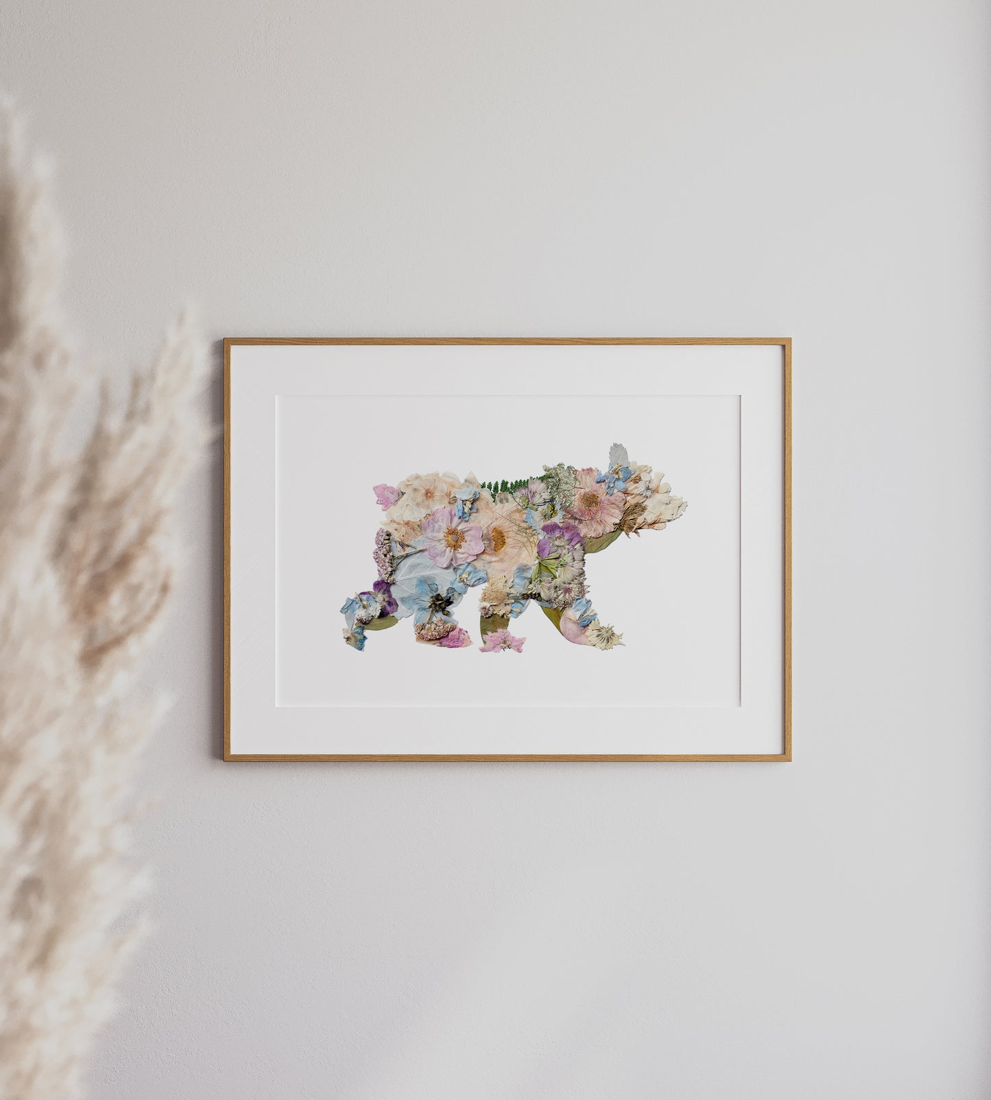Bear, Pressed Flower Art Print