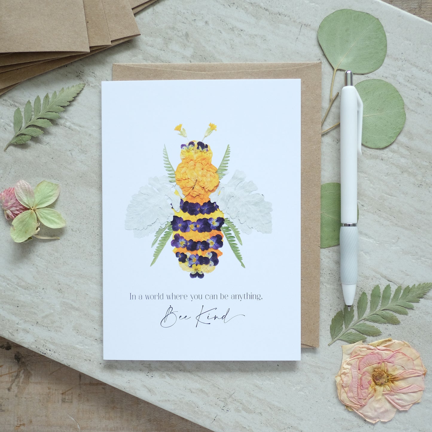 Bee Kind, Pressed Flower Bee, Everyday Encouragement, Greeting Card