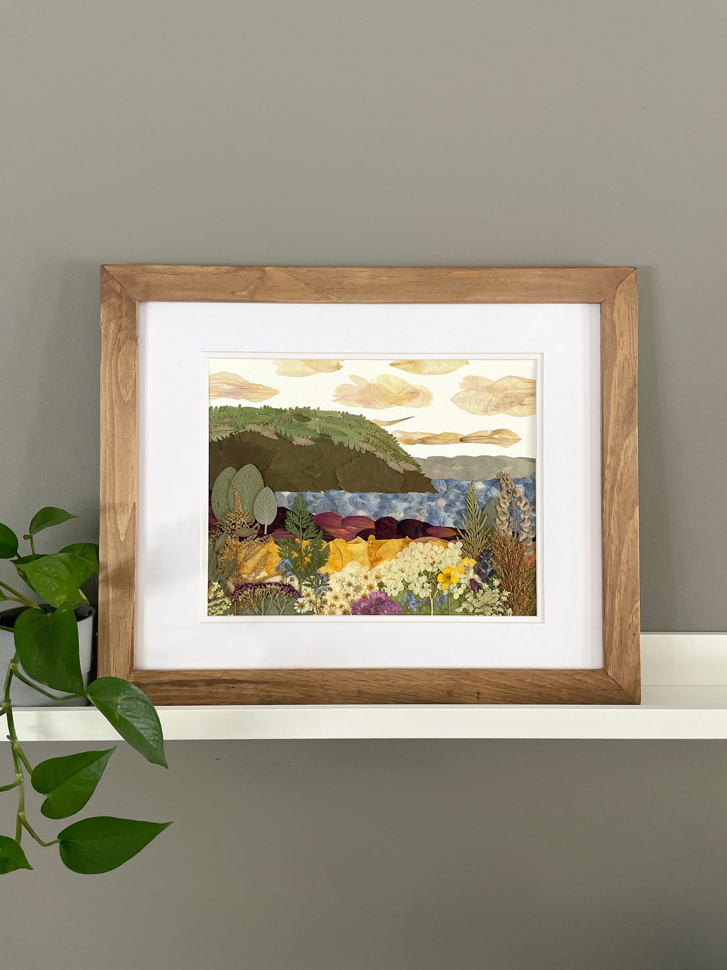 Blomidon in Bloom Landsape - Original Pressed Flower Artwork Framed