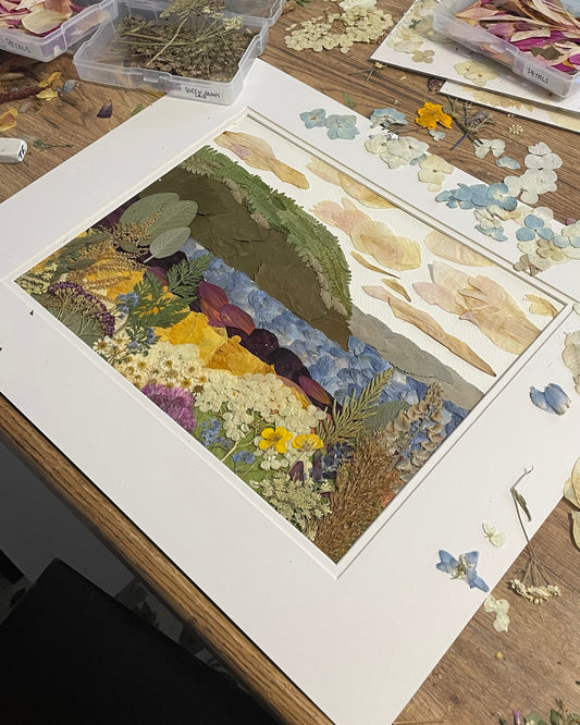 Blomidon in Bloom Landsape - Original Pressed Flower Artwork Framed *SOLD