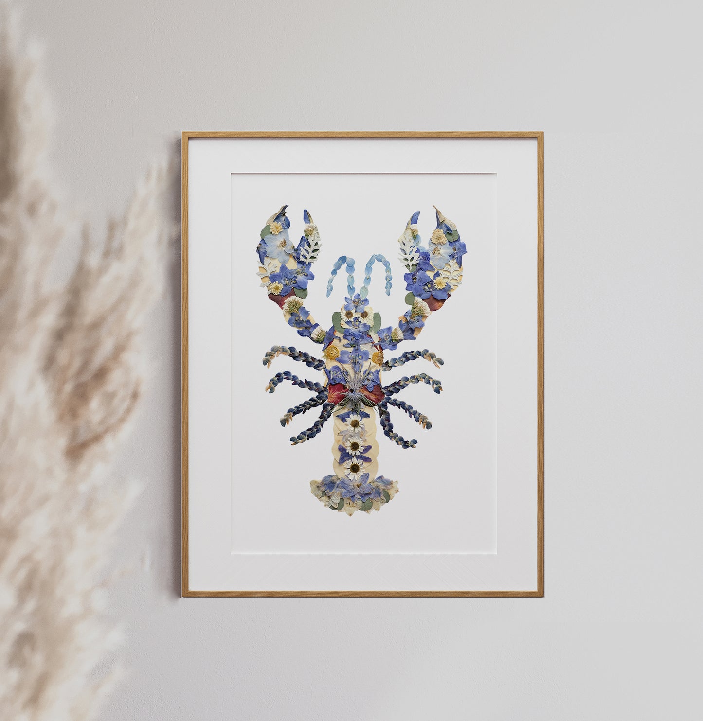 Lobster Blue Pressed Flowers, Pressed Flower Art Print