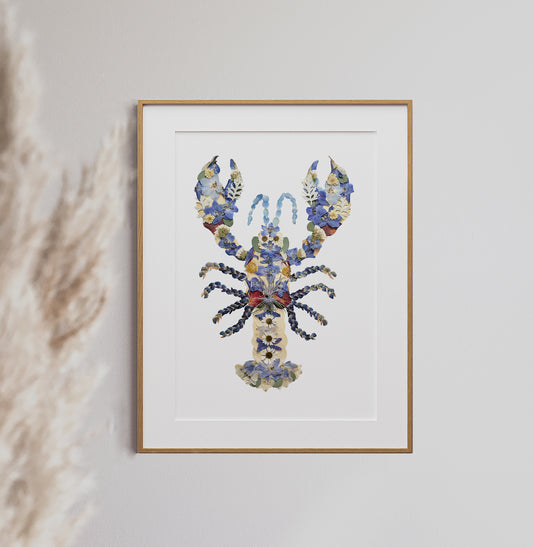 Lobster Blue Pressed Flowers, Pressed Flower Art Print