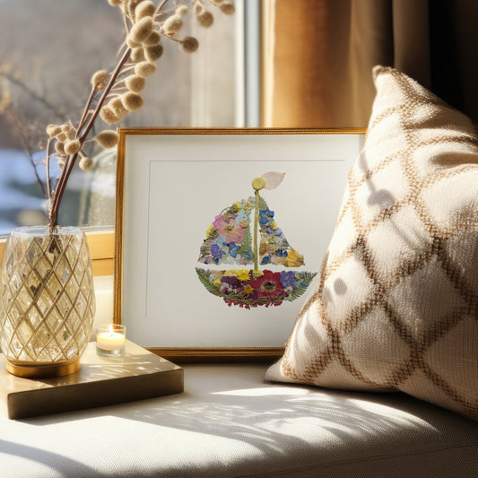 Sailboat Nautical, Pressed Flower Art Print