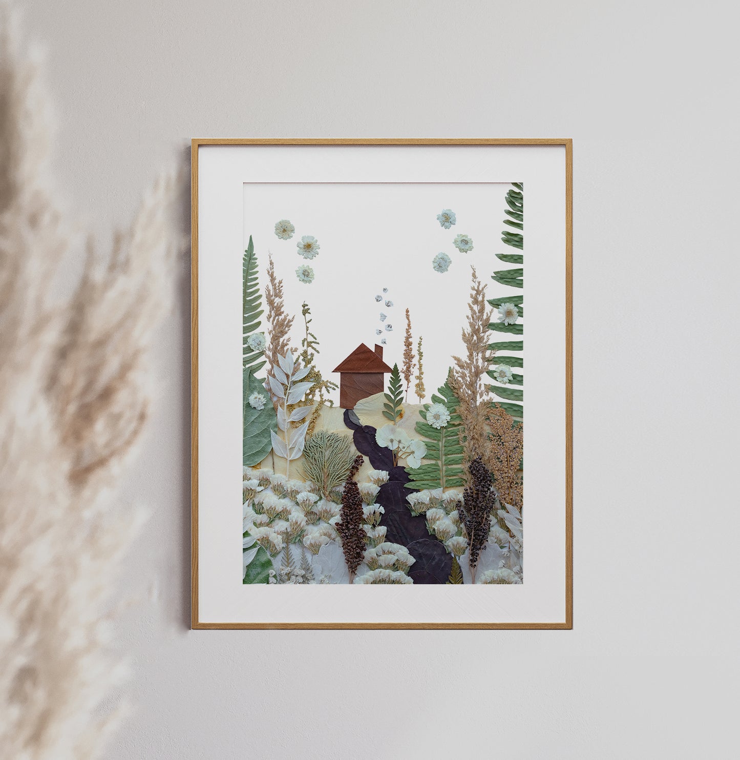 Cabin In The Woods, Pressed Flower Art Print