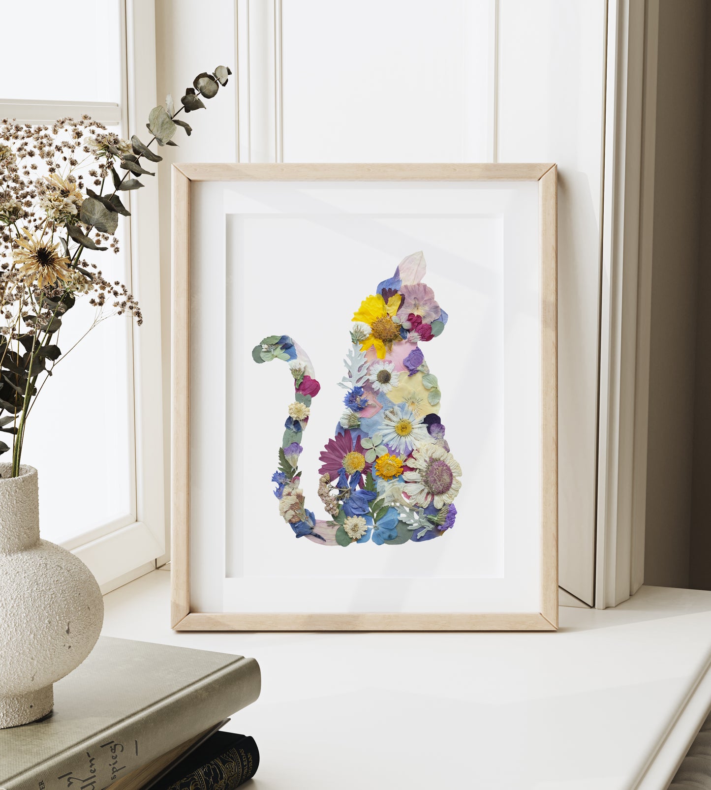 Cat, Pressed Flower Art Print