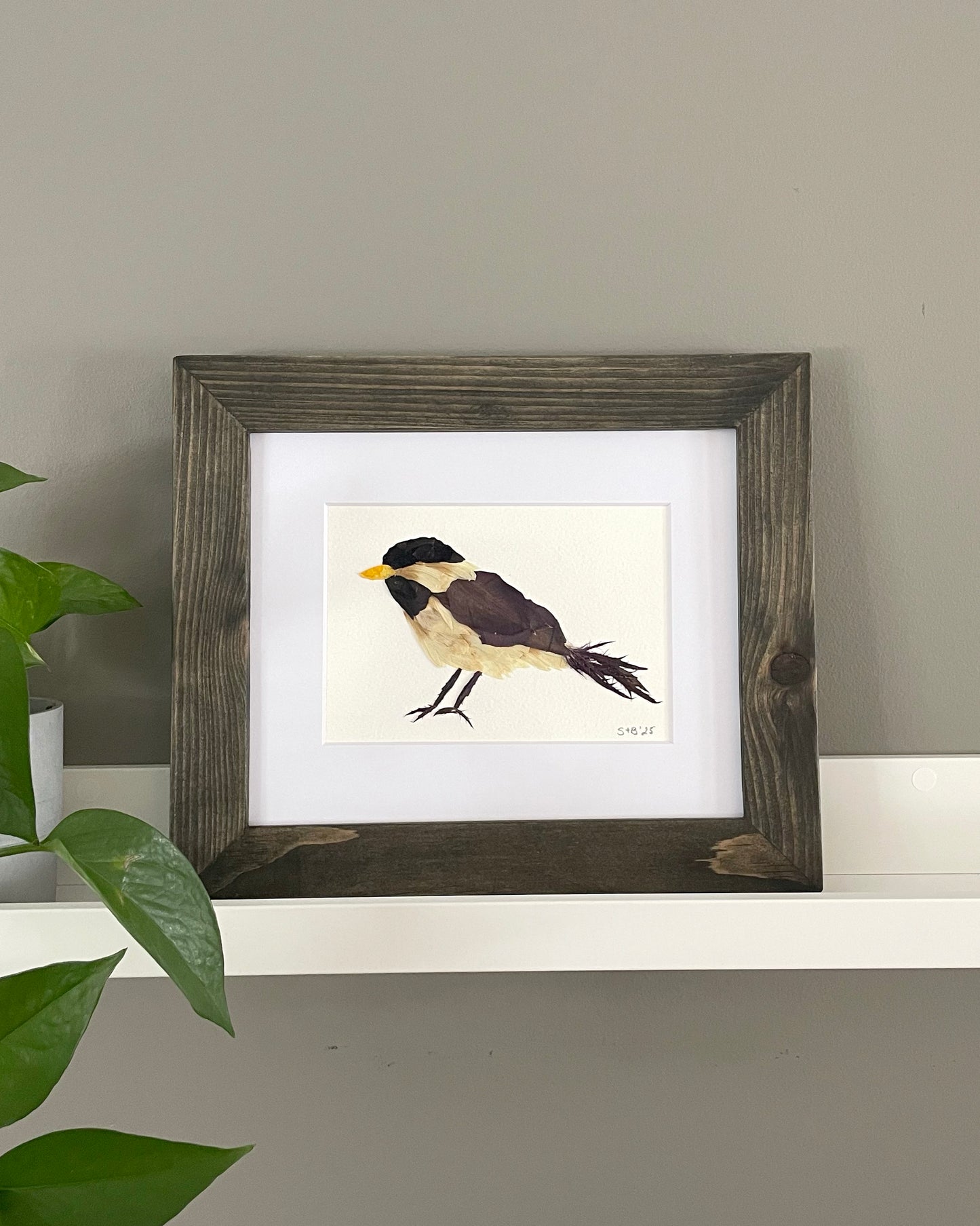 Chickadee "Winter’s Melody" - Original Pressed Flower Artwork Framed