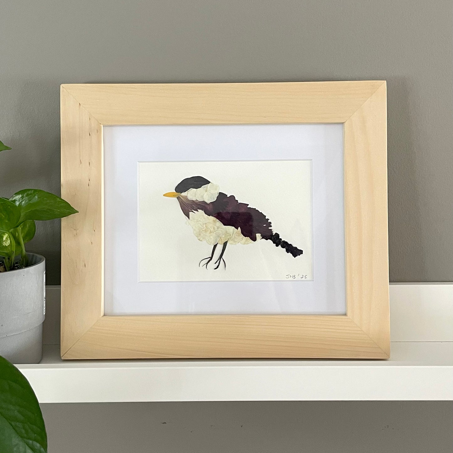 Chickadee "Snowy Songbird" - Original Pressed Flower Artwork Framed