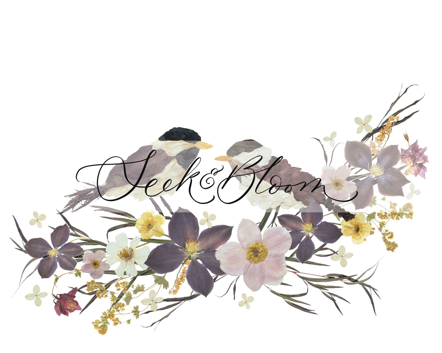 Bird Chickadees- Pressed Flower Print