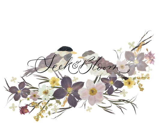 Bird Chickadees- Pressed Flower Print