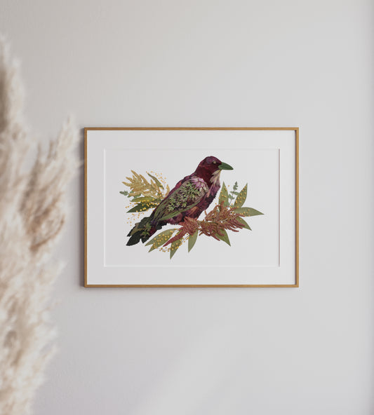 Bird Crow - Pressed Flower Print