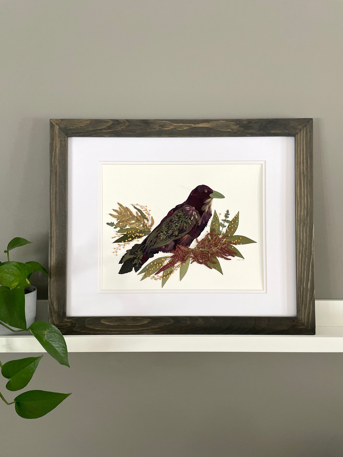 Crow "Midnight Feathers" - Original Pressed Flower Artwork Framed