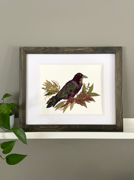 Crow "Midnight Feathers" - Original Pressed Flower Artwork Framed *SOLD