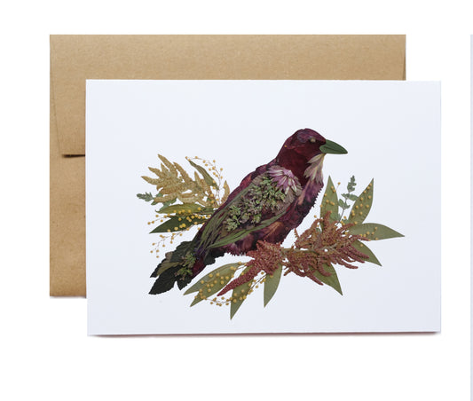 Crow Pressed Flower Art, Large Card