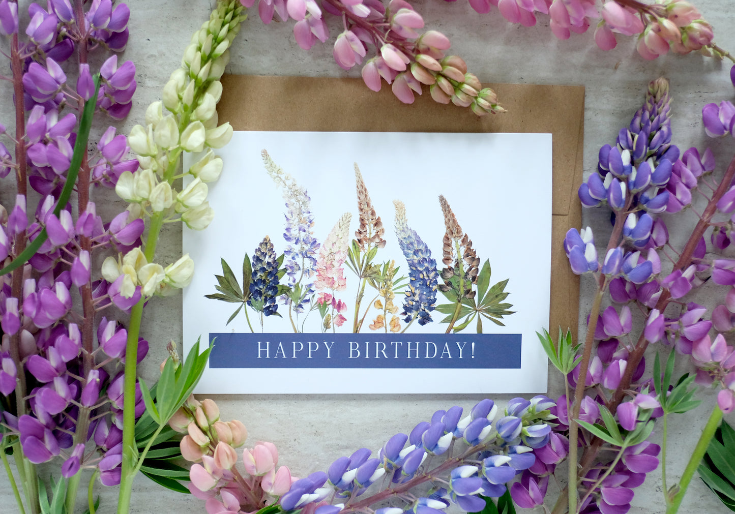 Happy Birthday Wild Lupins, Large Card