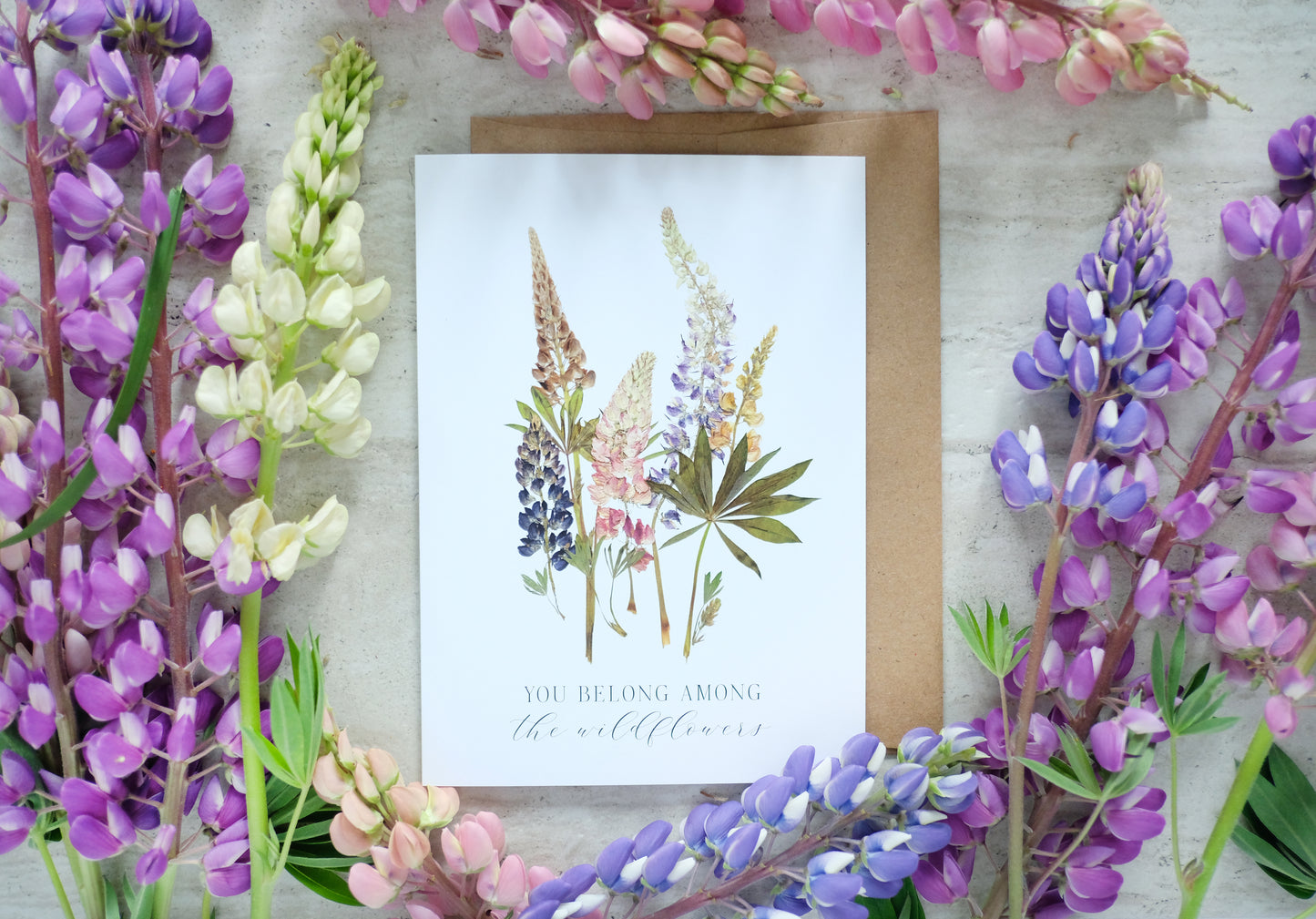 Wild Lupin, You Belong Among the Wildflowers, Pressed Flower Card