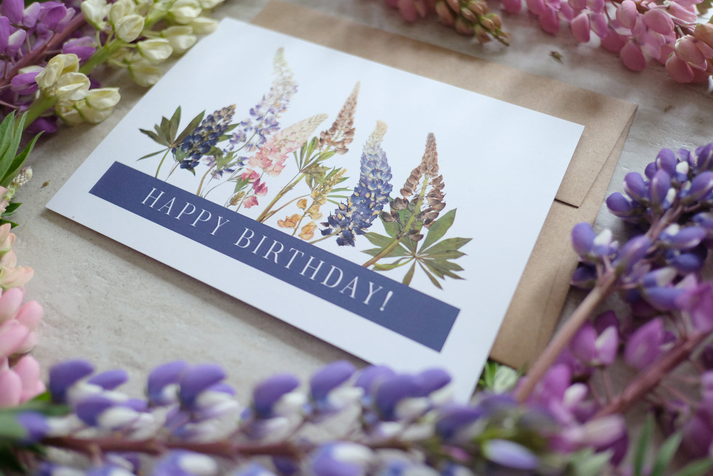 Happy Birthday Wild Lupins, Large Card