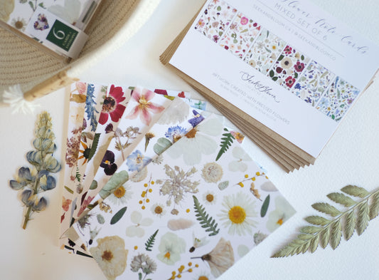 Mixed Pack, Floral Collage, Pressed Flower, Note Card Set