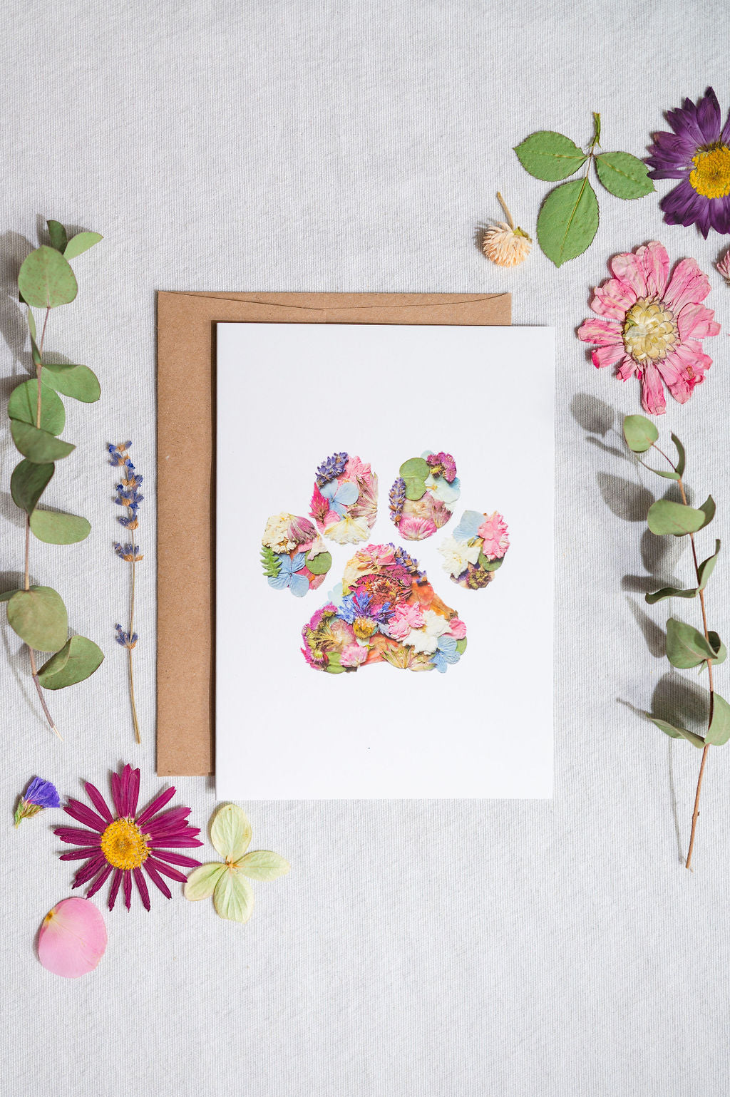 Paw Print Pressed Flowers, Pet Card