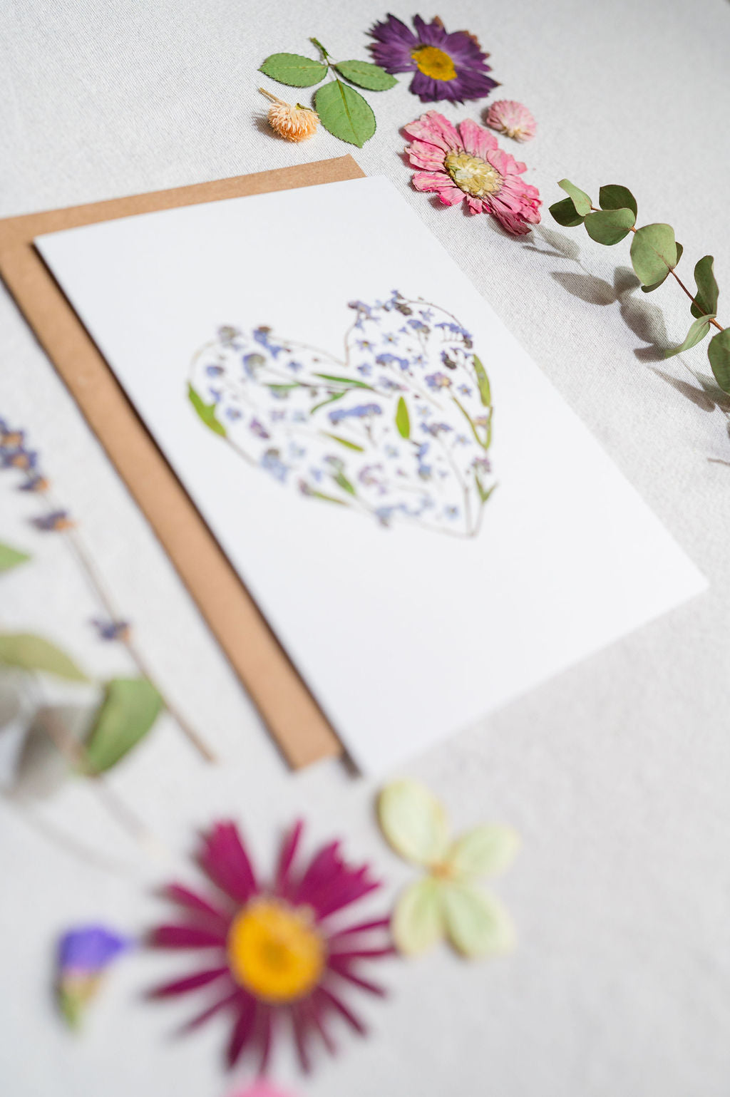 Heart, Forget Me Not Pressed Flower, Everyday Love, Large Card