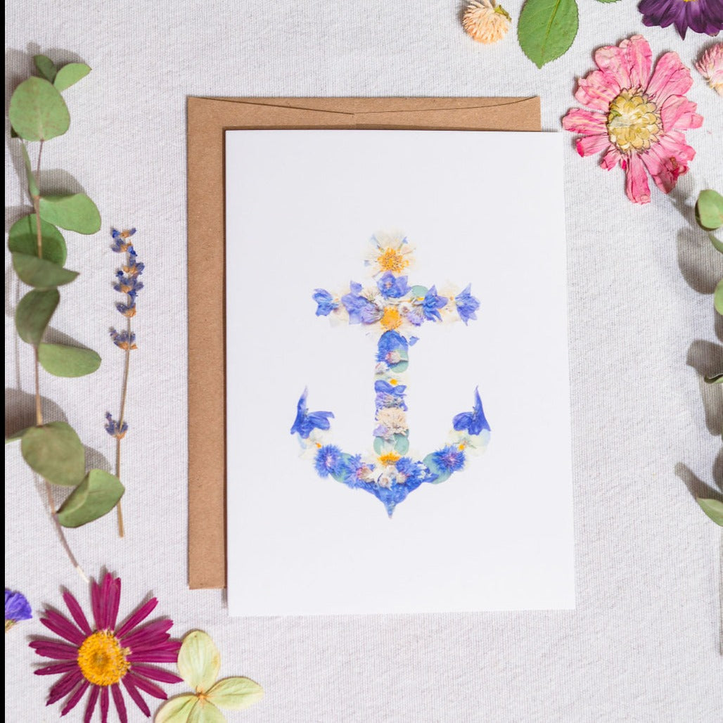 Anchor Pressed Flower Nautical Card