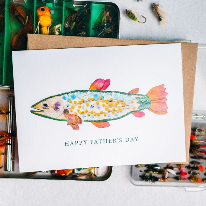 Father's Day Fish, Pressed Flower Trout, Happy Father's Day Card