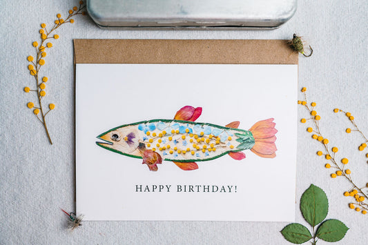 Happy Birthday Fish, Pressed Flower Trout, Card