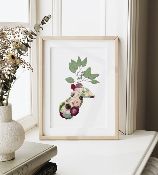 Deer, Pressed Flower Art Print