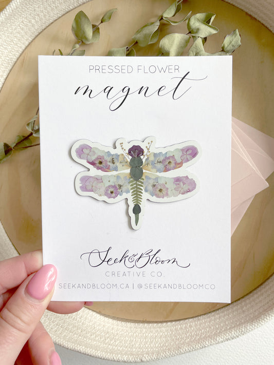 Dragonfly, Pressed Flower Art, 3" Magnet