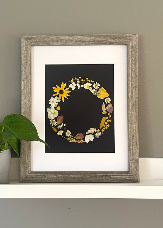 Floral Eclipse, Pressed Flower Original Artwork- 8x10" Framed