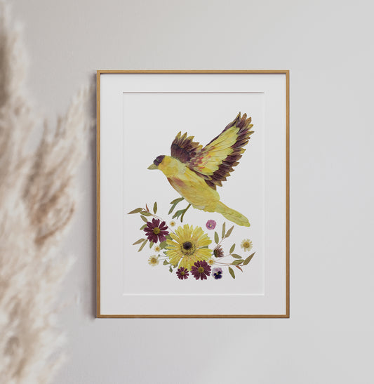 Bird Yellow Finch - Pressed Flower Print