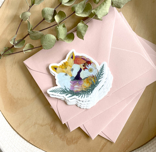 Fox Pressed Flowers, Sticker 3"