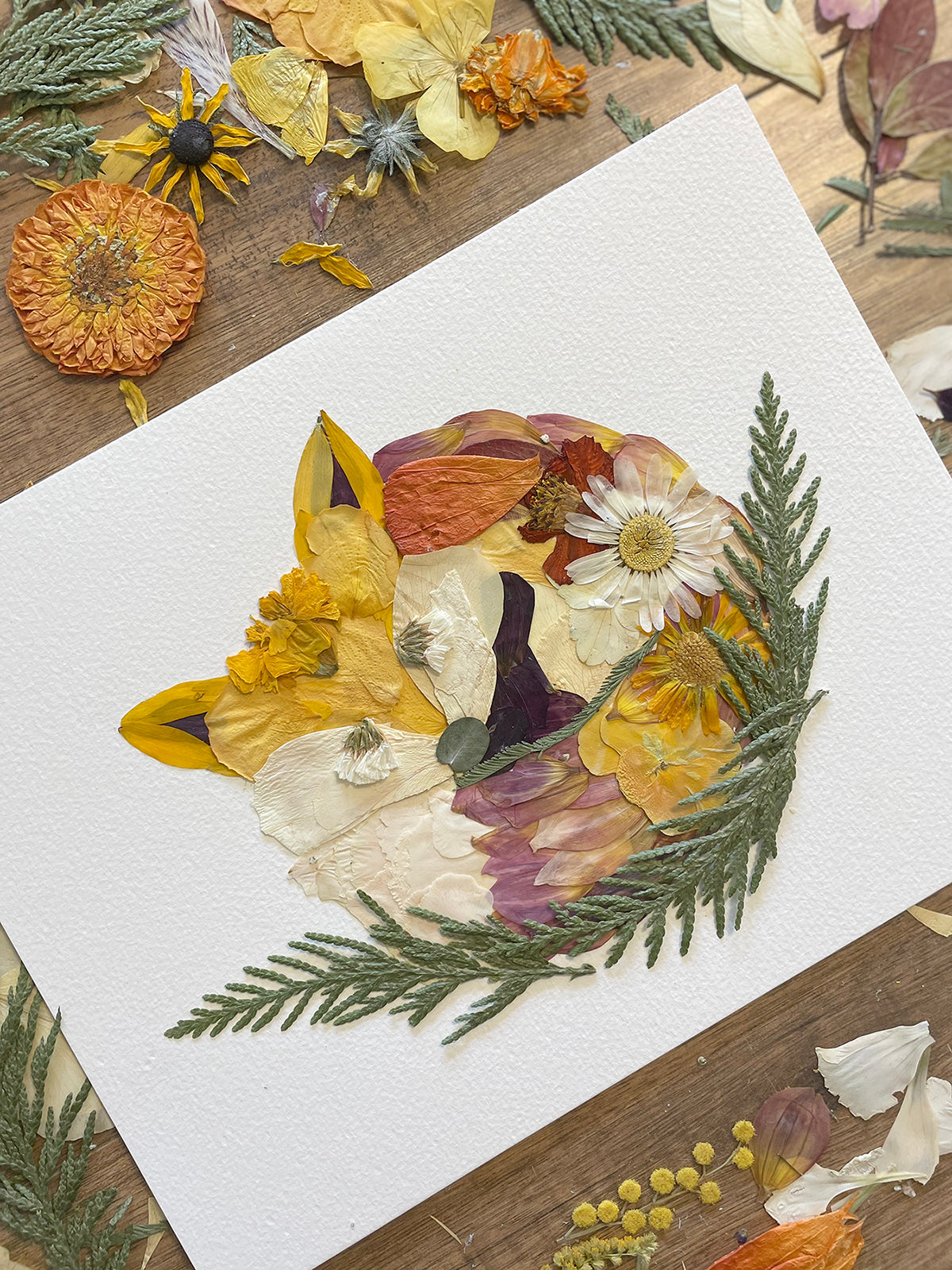 Fox, Pressed Flower Art Print