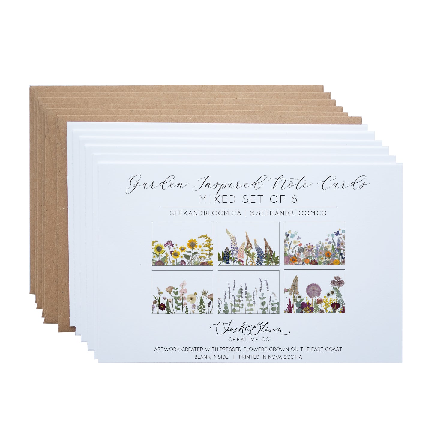 Mixed Pack, Garden Inspired, Pressed Flower, Note Card Set
