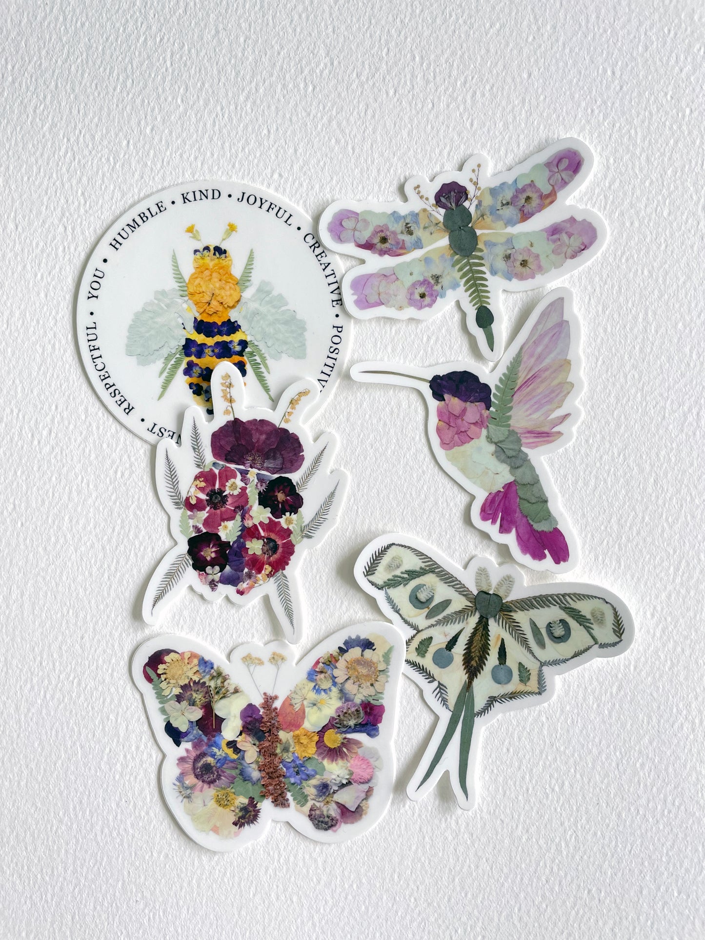 Hummingbird Pressed Flowers, Sticker 3"