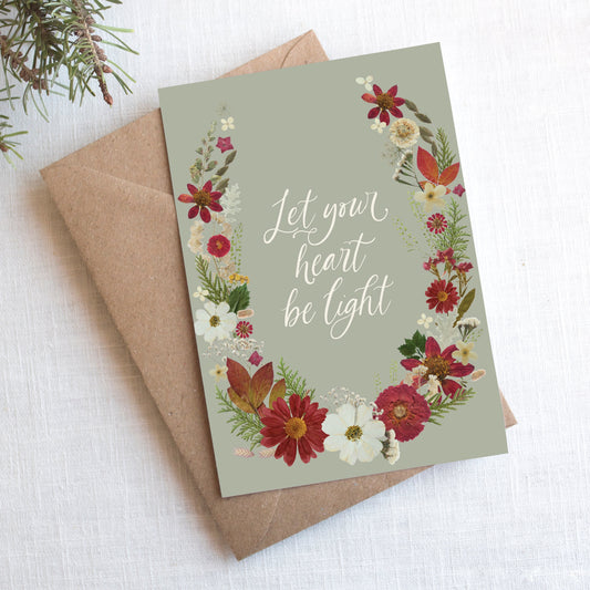 Wreath, Let Your Heart Be Light, Card 5x7