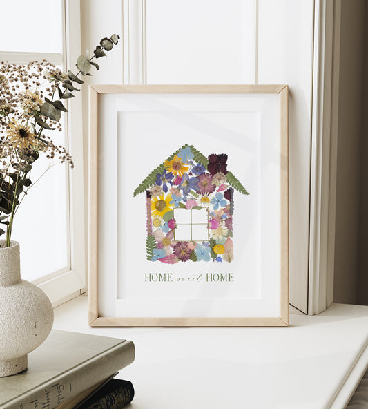 Home Sweet Home, Pressed Flower Art Print