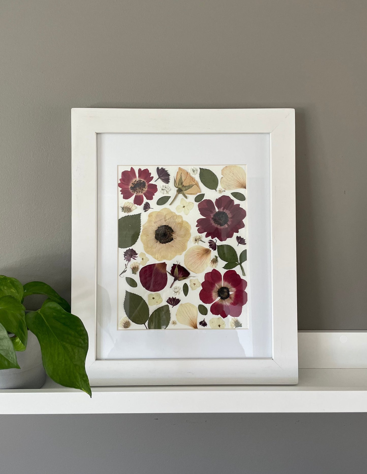 8x10" Red & White Floral Collage - Original Artwork