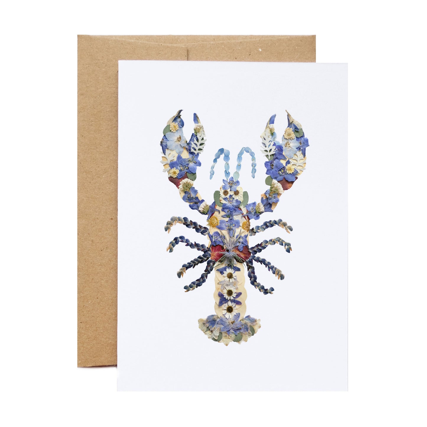 Lobster Blue, Pressed Flower Art, Large Card, Blank