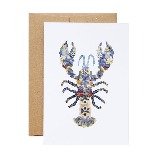 Lobster Blue, Pressed Flower Art, Large Card, Blank