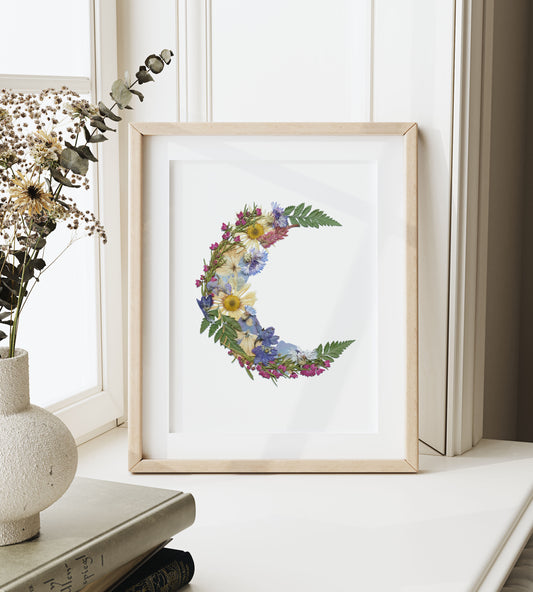 Moon, Pressed Flower Art Print