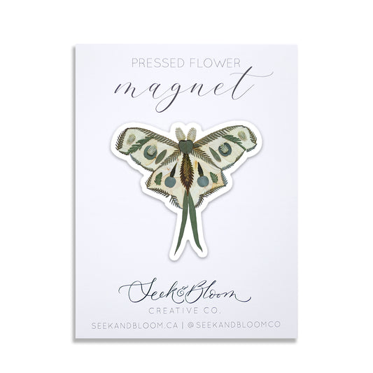 Moth, Pressed Flower Art, 3" Magnet
