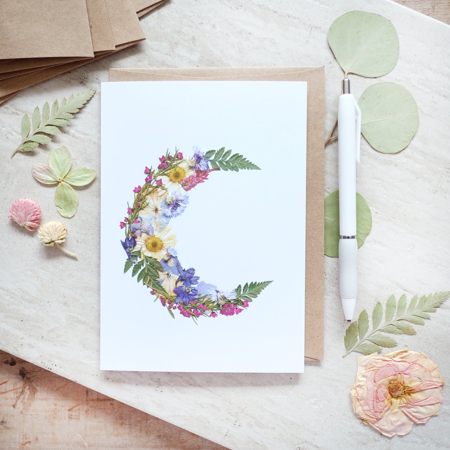 Moon, Pressed Flower, Large Card