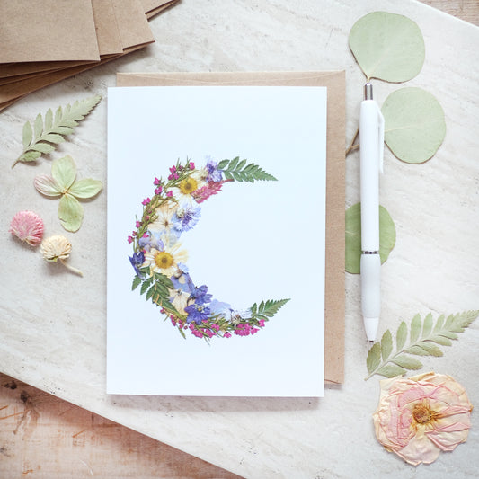 Moon, Pressed Flower, Large Card