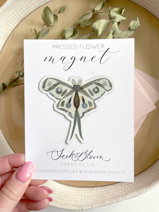 Moth, Pressed Flower Art, 3" Magnet