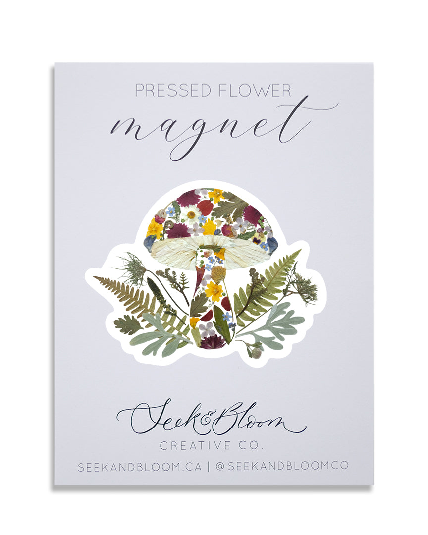 Mushroom, Pressed Flower Art Magnet
